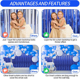 Crosize dark blue foil fringe curtains photoshoot booth enhances backgrounds with shimmering texture.