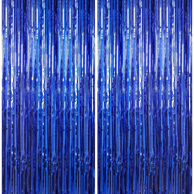 Crosize dark blue foil fringe curtains wall backdrop for festive party decor and photo moments.