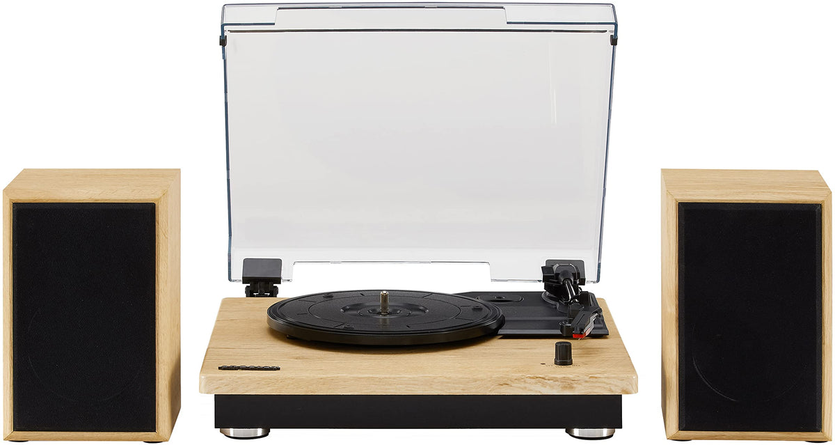 Crosley Brio turntable natural front view for stylish vinyl listening