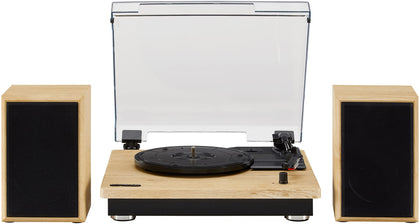 Crosley Brio turntable natural front view for stylish vinyl listening