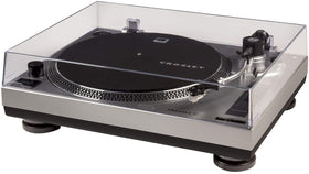 Crosley C100A-SI belt-drive turntable in a sleek silver finish for timeless listening