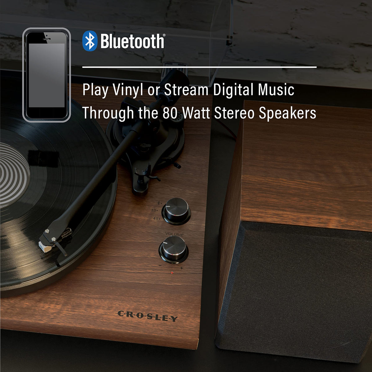 Crosley C62 audio-grade MDF plinth minimizes vibrations for clearer sound