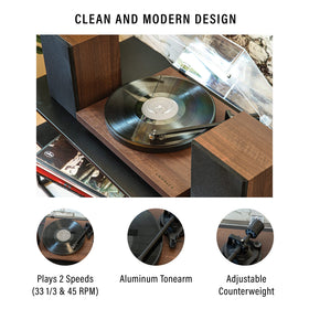 Crosley C62 dust cover lowers during playback to protect vinyl
