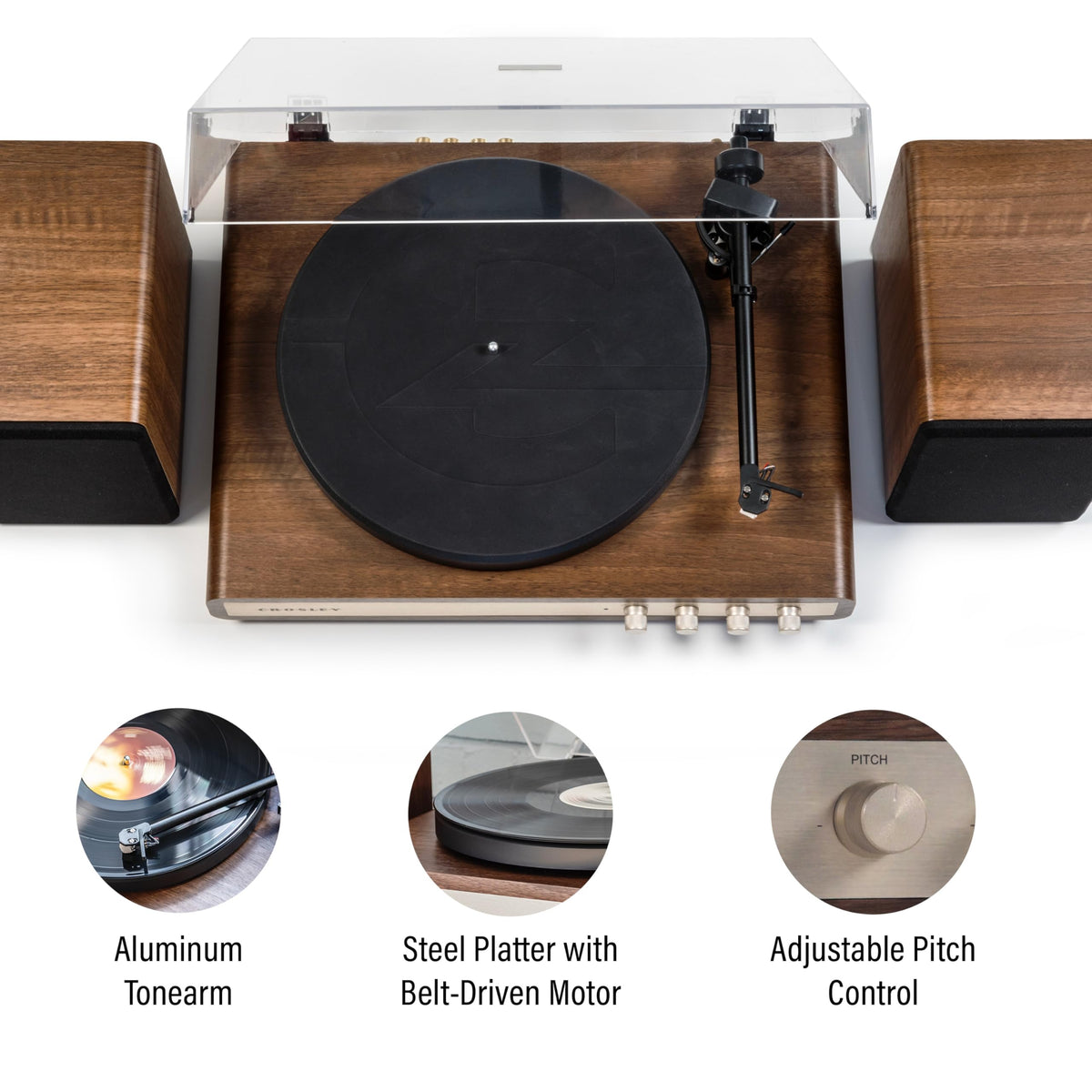 Crosley C65A-WAGL bookshelf speakers deliver immersive stereo in small rooms.
