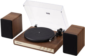 Crosley C65A-WAGL walnut cabinet adds vintage charm to modern tech.