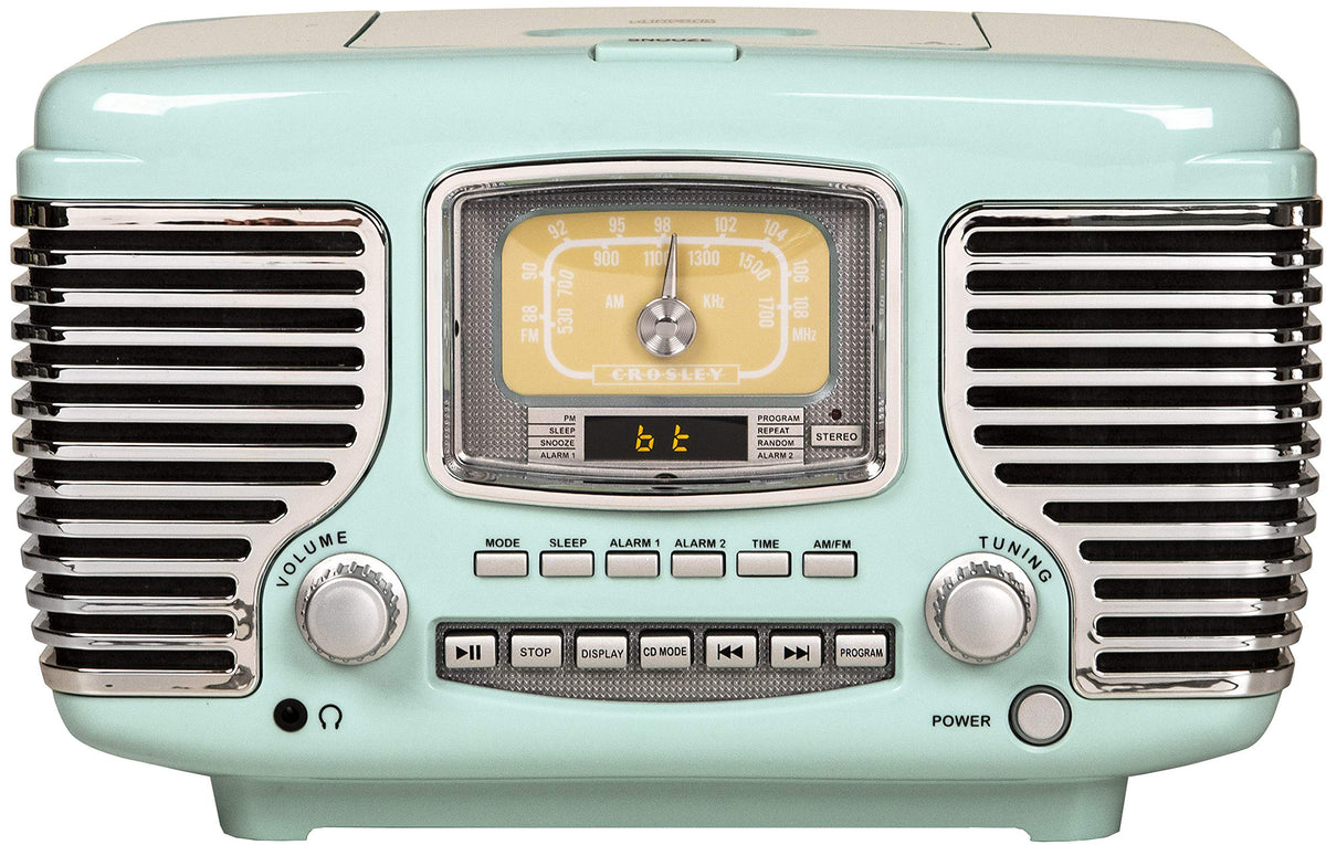 Crosley Corsair CR612B-AB aqua blue front view for compact desk setup