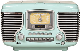 Crosley Corsair CR612B-AB aqua blue front view for compact desk setup