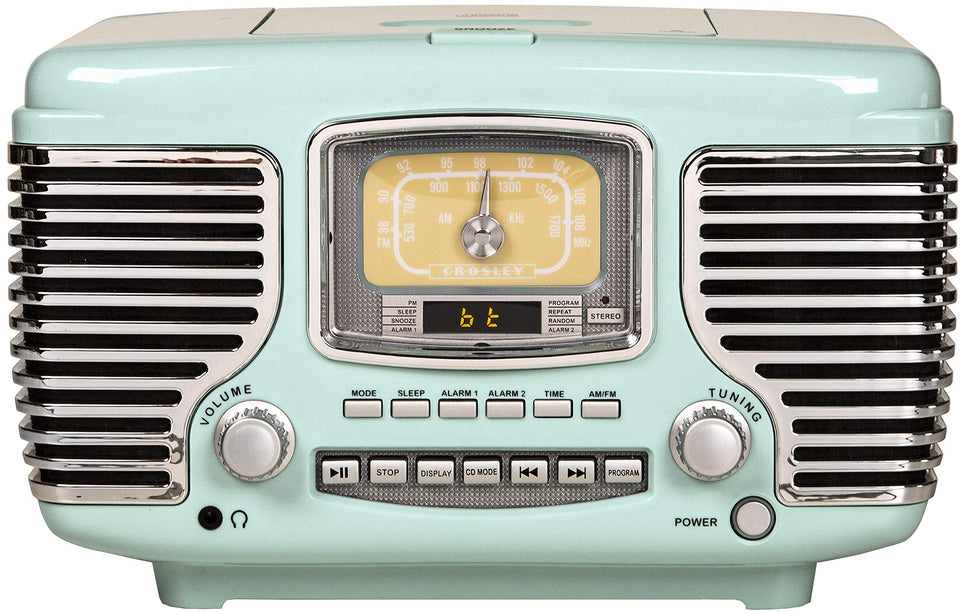 Crosley Corsair CR612B-AB aqua blue front view for compact desk setup