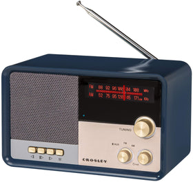 Crosley close-up of gold knobs and dial emphasizing tactile control