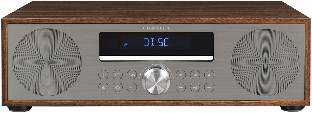 Crosley CR3501A-WA Fleetwood walnut front view; compact design fits a nightstand.