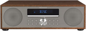 Crosley CR3501A-WA Fleetwood walnut front view; compact design fits a nightstand.