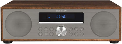 Crosley CR3501A-WA Fleetwood walnut front view; compact design fits a nightstand.