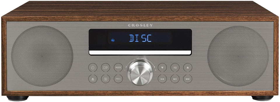 Crosley CR3501A-WA Fleetwood walnut front view; compact design fits a nightstand.