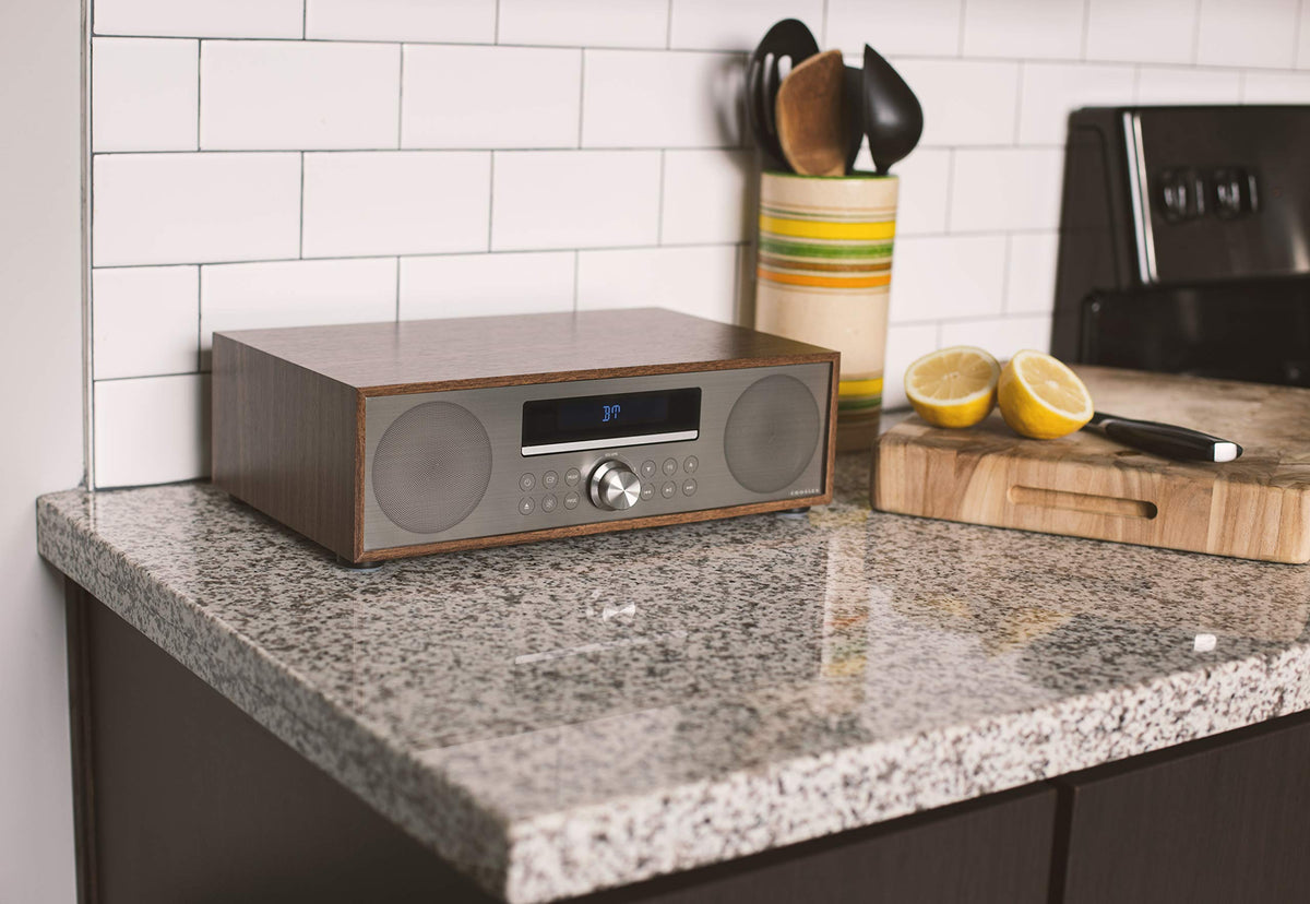 Crosley CR3501A-WA Fleetwood side-angle; retro-modern silhouette for desks and shelves.