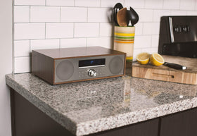 Crosley CR3501A-WA Fleetwood side-angle; retro-modern silhouette for desks and shelves.