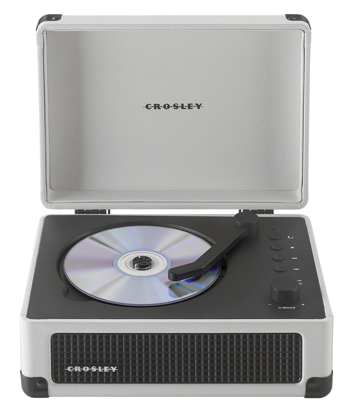 Crosley CR3505DP-WF cruiser retro CD player front view, ideal for on-the-go listening.