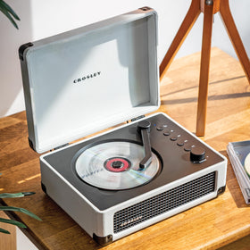 Crosley CR3505DP-WF tonearm-style power switch detail, retro charm meets modern function.