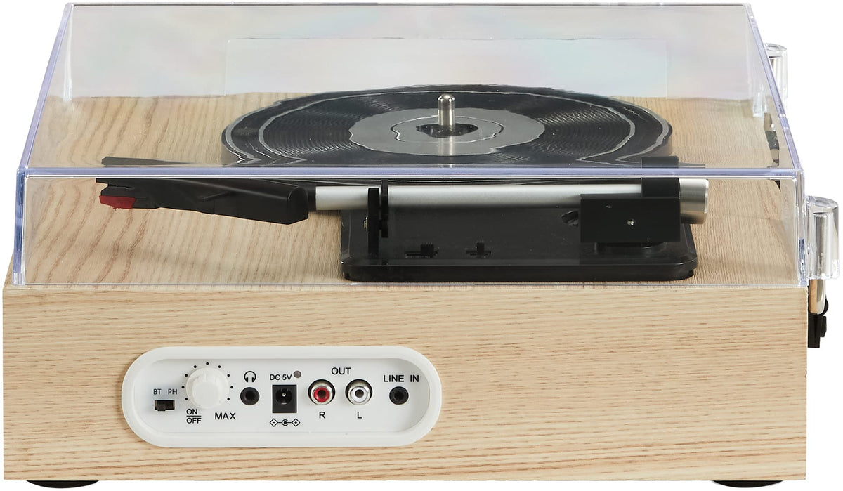Crosley Scout three-speed belt-drive supports 33, 45, and 78 RPM records.