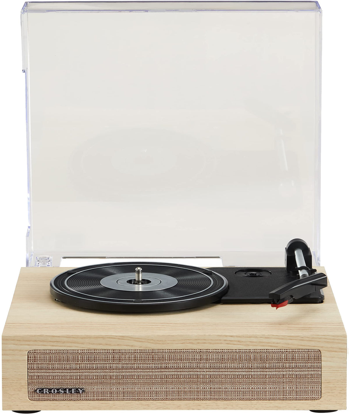 Crosley Scout turntable in natural finish viewed from top for a compact setup.