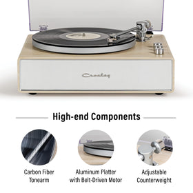 Crosley CR6046A NASL Stave carbon fiber tonearm close-up reduces vibration for stable tracking