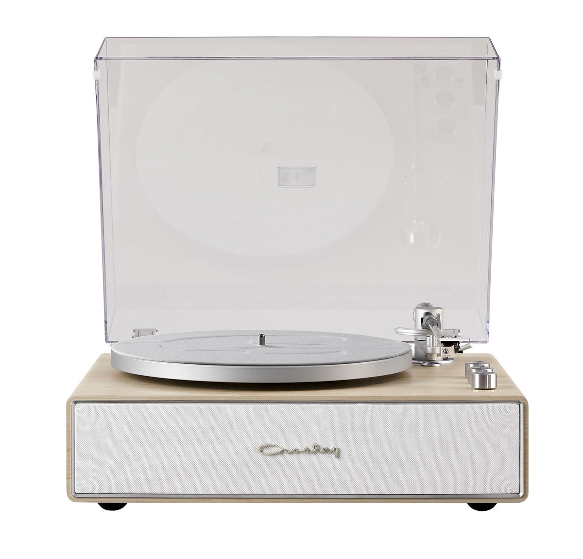 Crosley CR6046A NASL Stave turntable top view with 2-speed belt-drive for flexible records