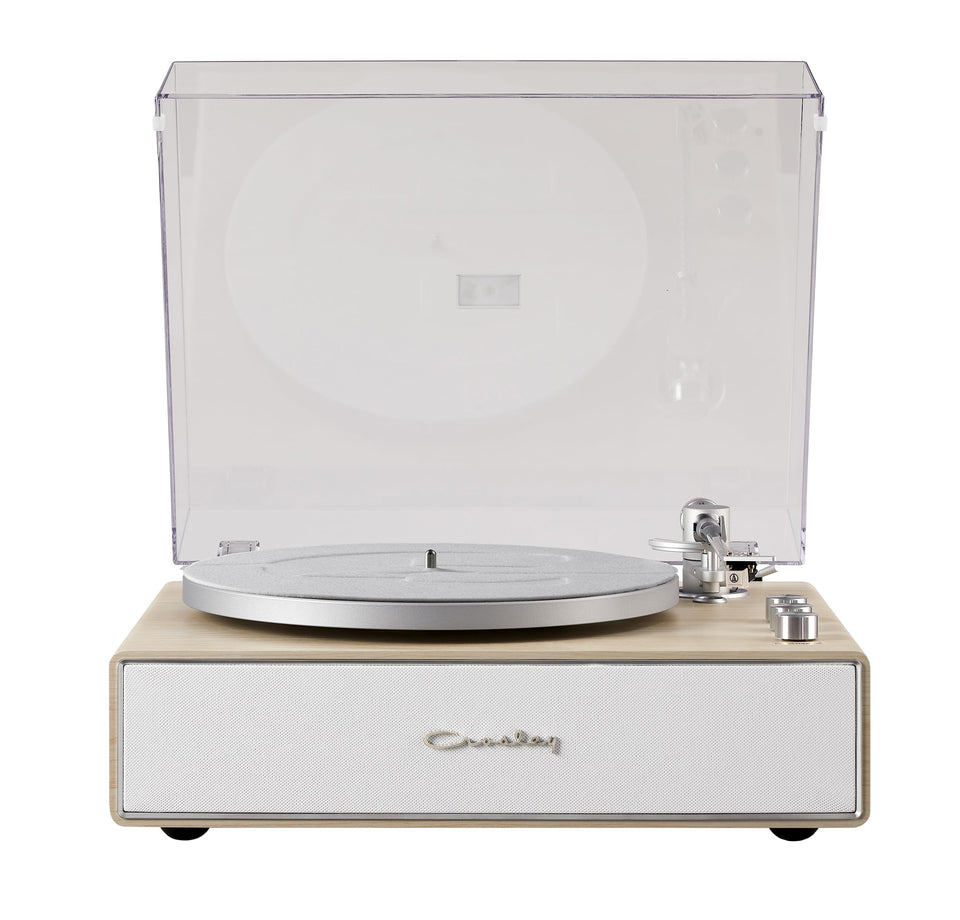 Crosley CR6046A NASL Stave turntable top view with 2-speed belt-drive for flexible records
