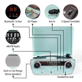 Powel radio AM/FM display on Crosley unit showing versatile listening options