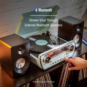 Turntable on Crosley CR6047A-AB Powel with 33 1/3, 45, and 78 RPM settings