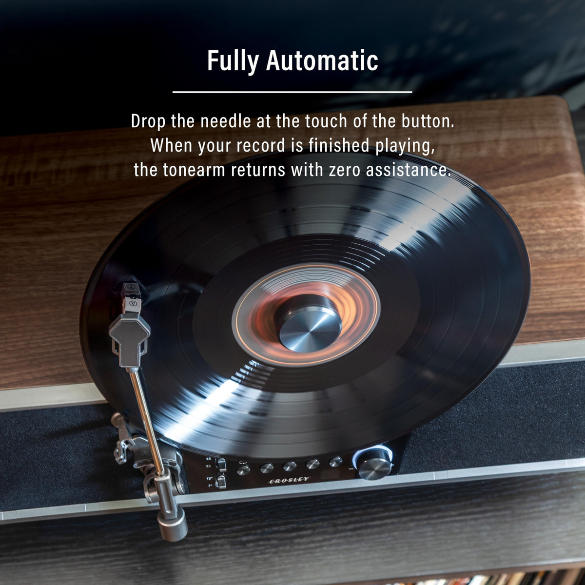 Crosley Beck automatic tonearm for effortless playback