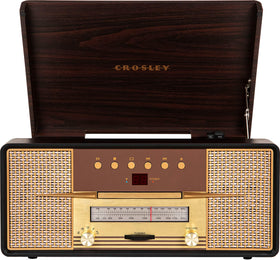 Crosley CR7016A-MA Rhapsody front view with mahogany cabinet and retro styling for versatile listening