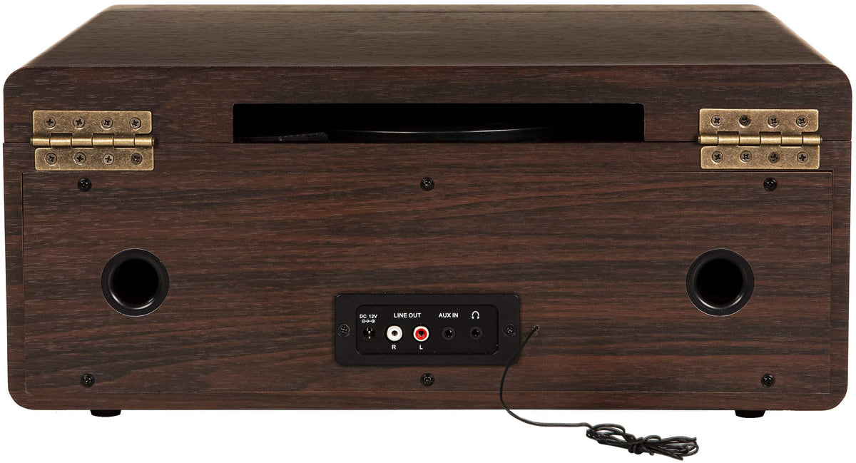 Crosley CR7016A-MA Rhapsody wood cabinet with golden accents and retro flair