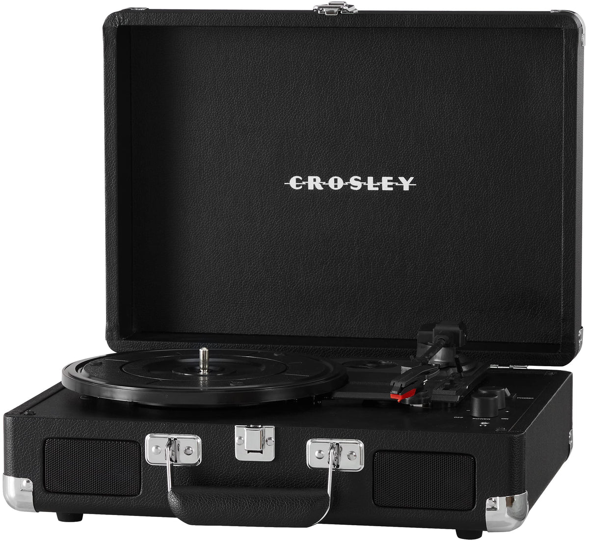 Crosley CR8005DP-BK1 built-in speakers with aux input for richer sound