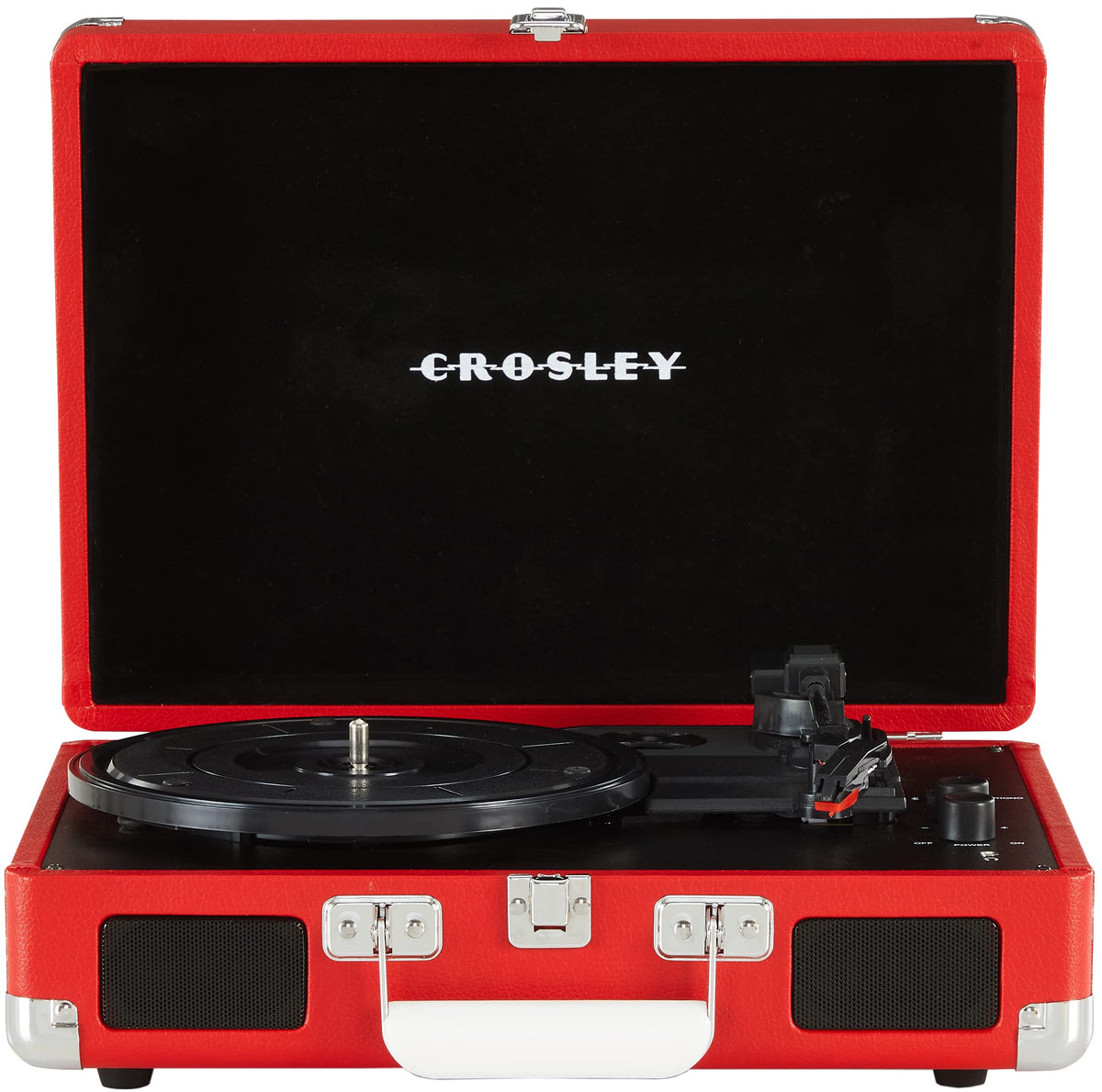 Crosley CR8005DP-RE1 Cruiser Plus three-speed belt-drive enables portable vinyl listening