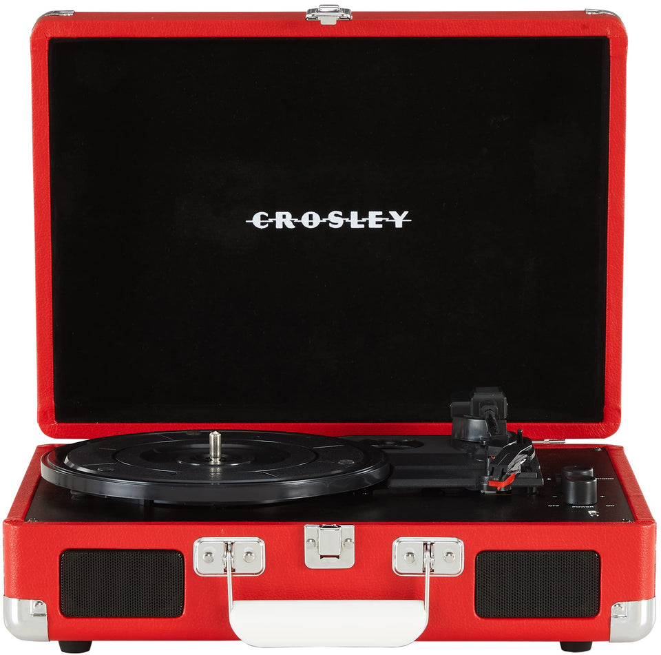 Crosley CR8005DP-RE1 Cruiser Plus three-speed belt-drive enables portable vinyl listening