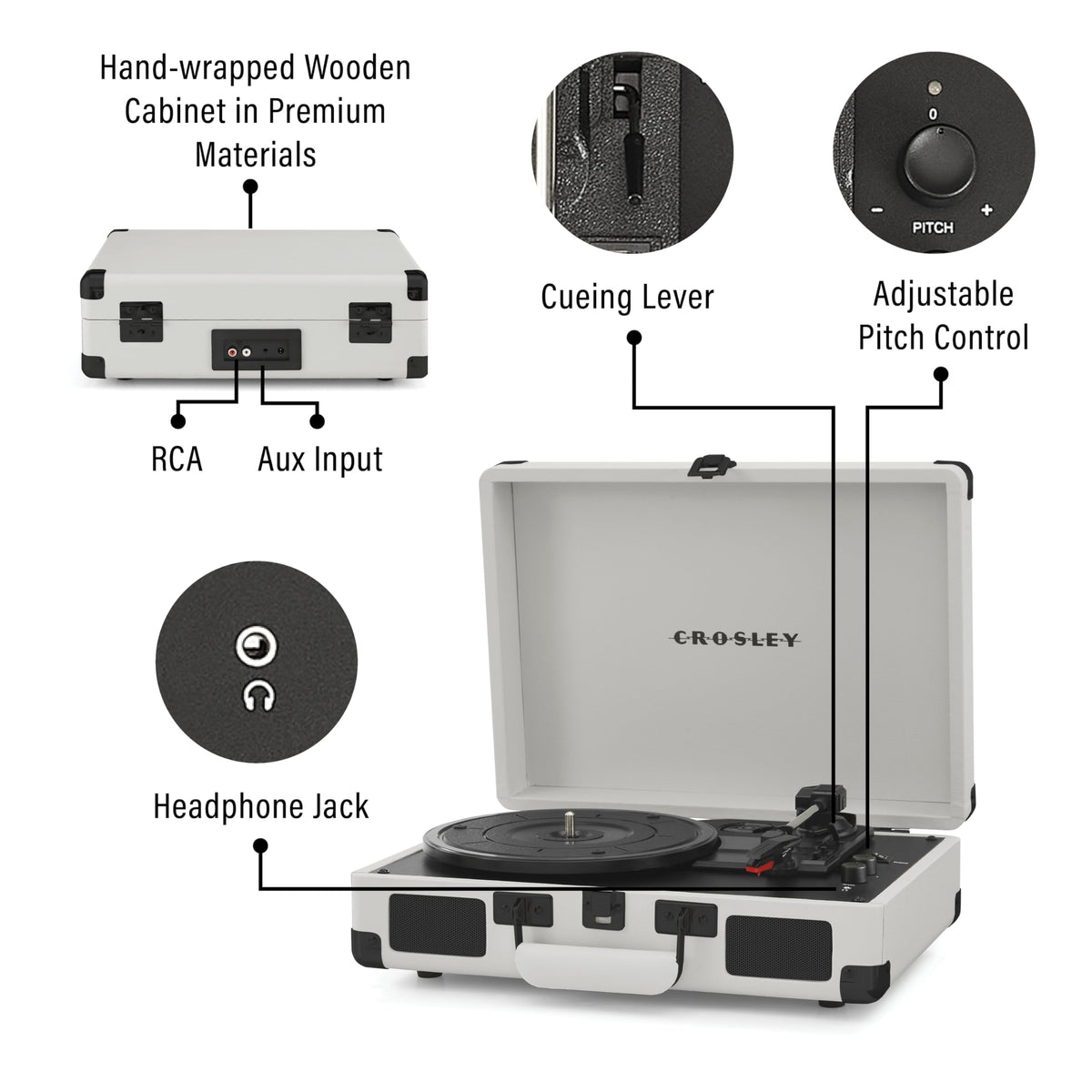 Crosley CR8005DP-WF suitcase design emphasizes portability for indoor or outdoor listening.