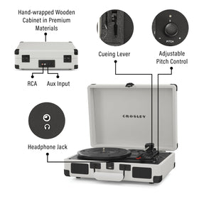 Crosley CR8005DP-WF suitcase design emphasizes portability for indoor or outdoor listening.