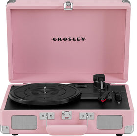 Crosley Cruiser Plus blush front view shows warm, vintage styling and compact footprint