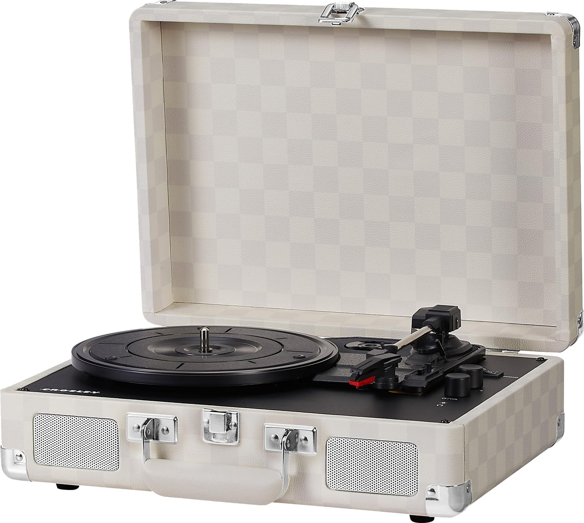 Crosley Cruiser Plus almond checkerboard finish blends vintage charm with modern tech