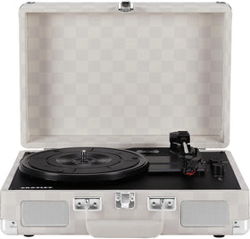 Crosley CR8005F-AC Cruiser Plus front-angle showcases vintage design and portable form
