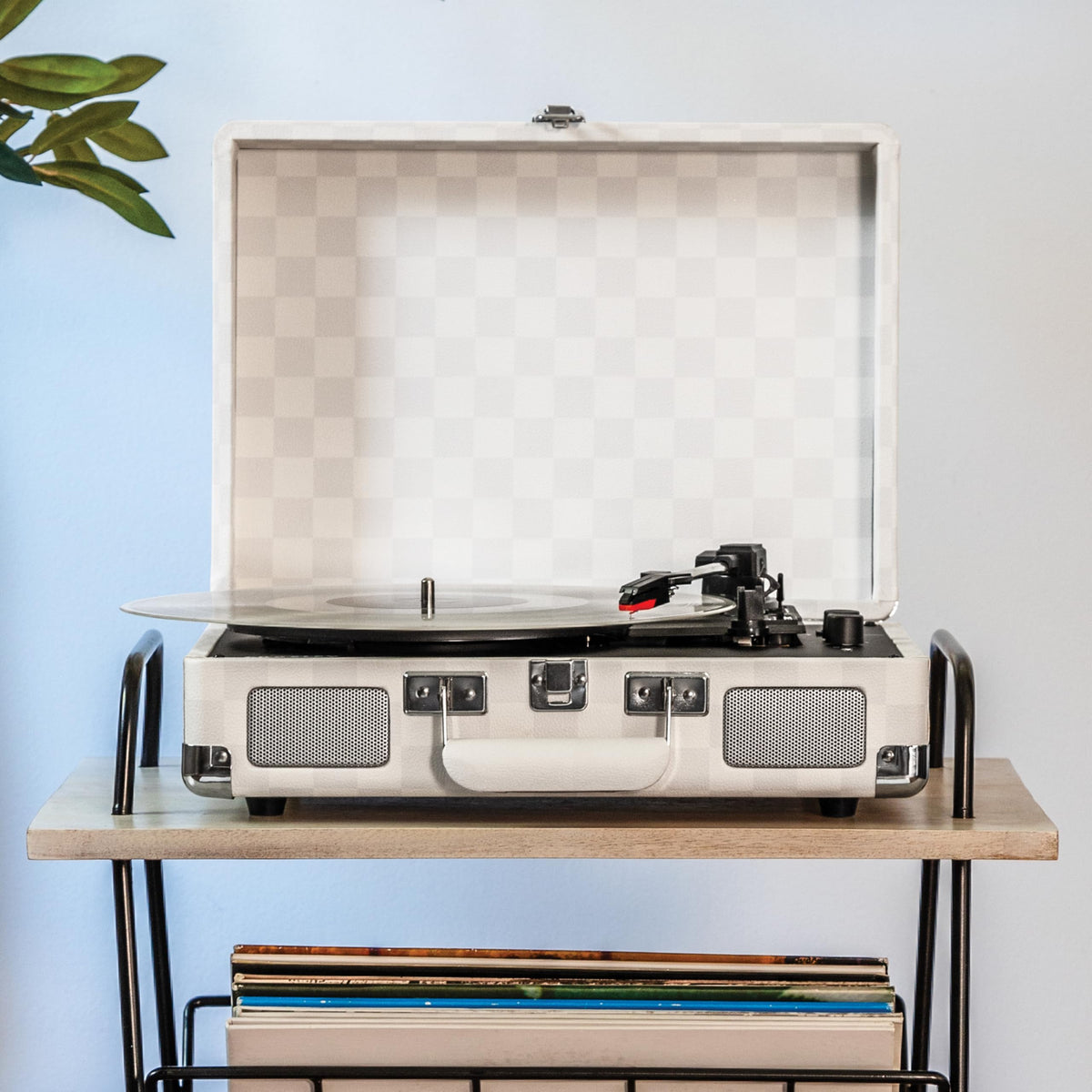 Crosley CR8005F-AC Cruiser Plus open lid reveals easy access for playback