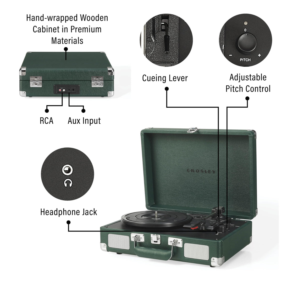 Three-speed turntable in action for versatile vinyl playback.