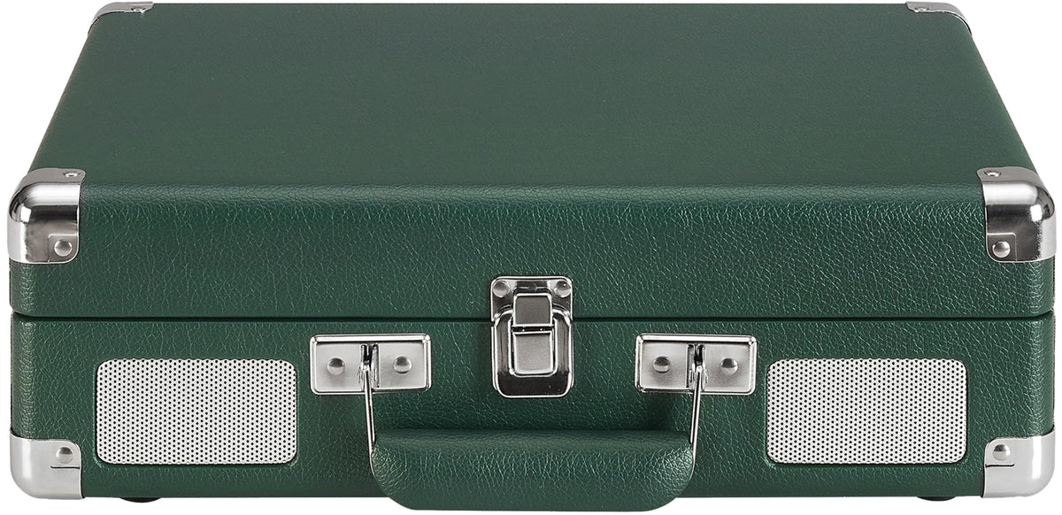 Portable carry handle makes moving this vintage-inspired player effortless.