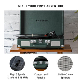 Crosley Cruiser Plus in compact suitcase design ideal for small spaces.