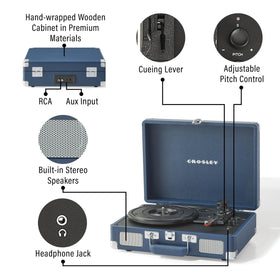 Crosley CR8005F-IB Cruiser Plus speed selector showing 33/45/78 RPM.