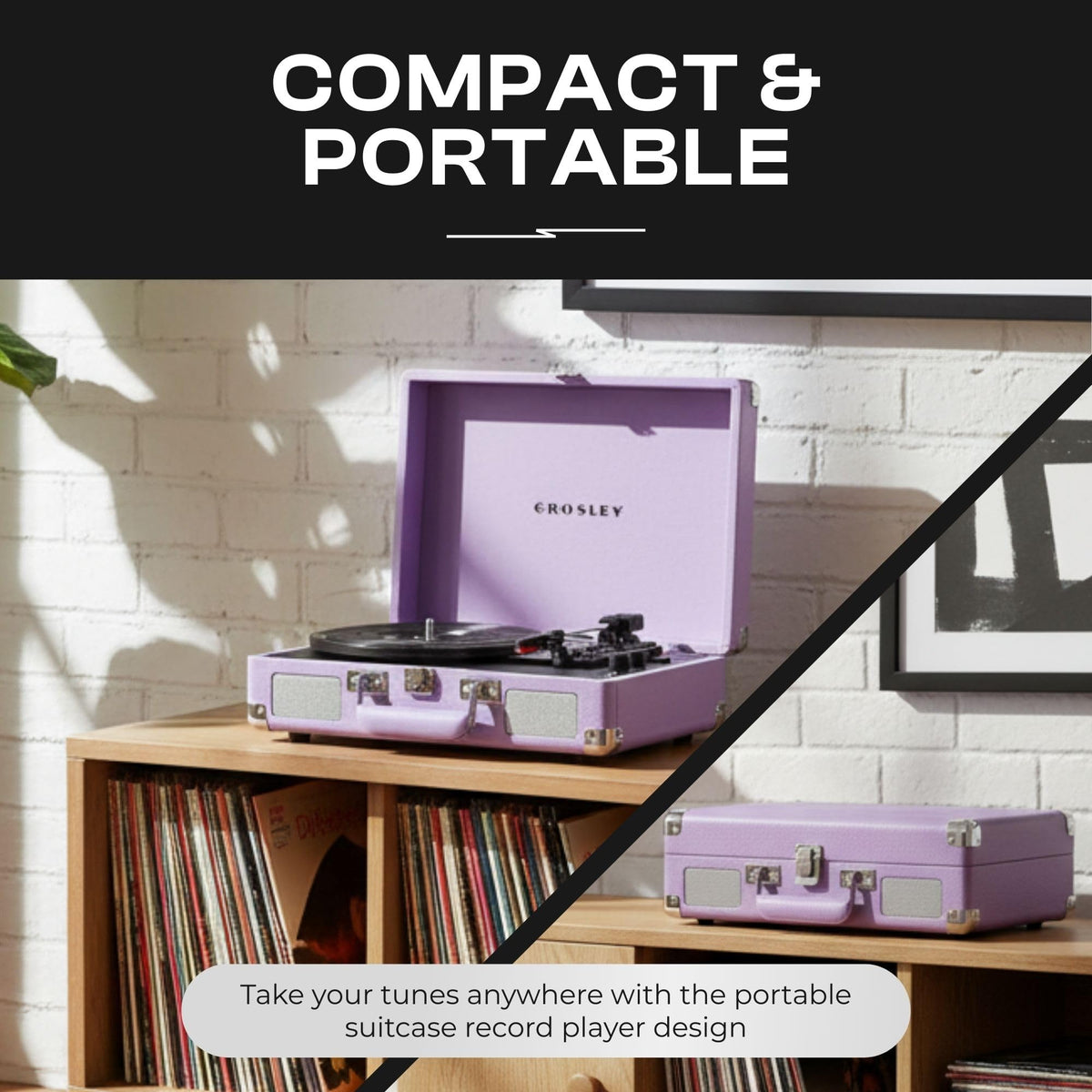 Crosley CR8005F-LN Cruiser Plus lavender RCA output ready to connect to stereo