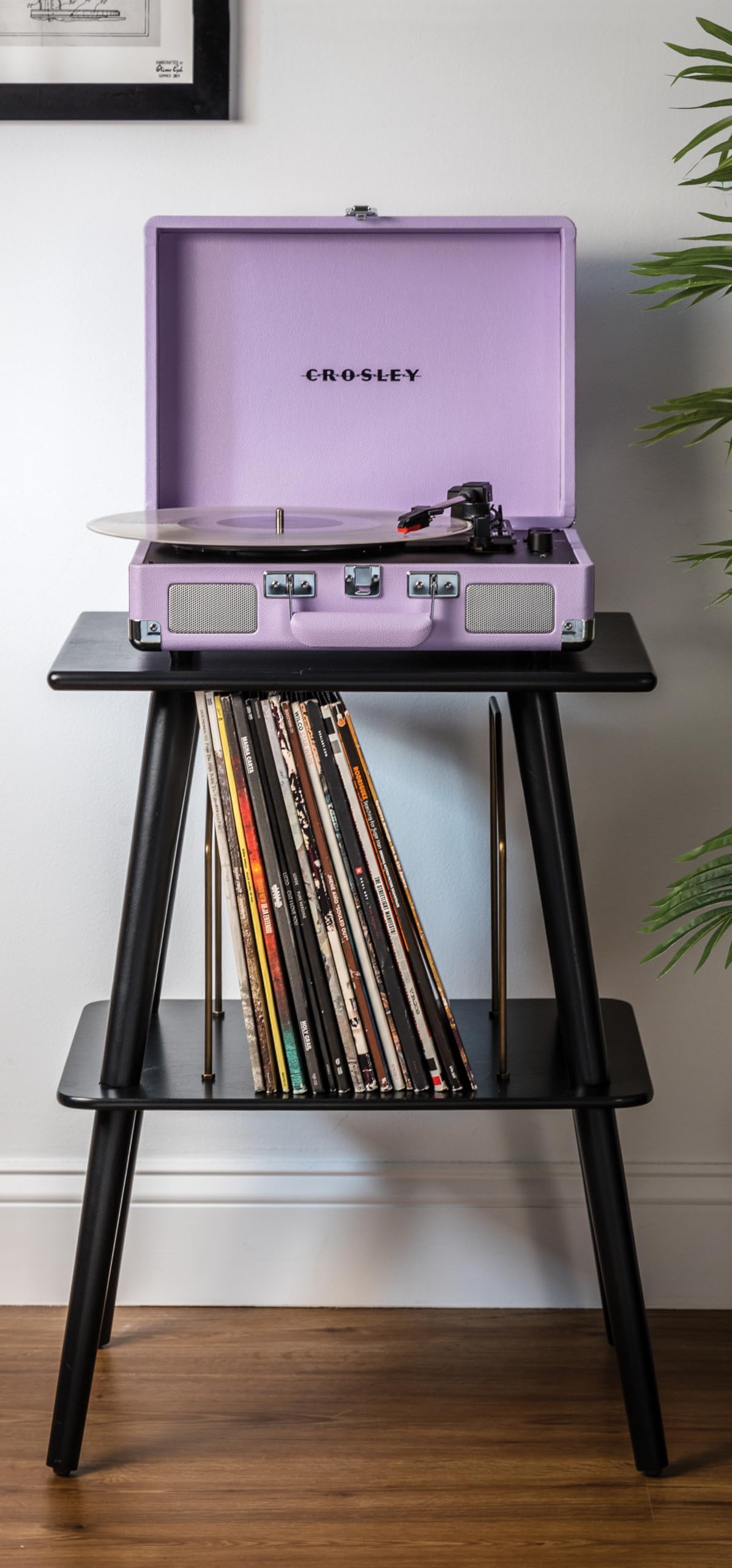 Crosley CR8005F-LN Cruiser Plus lavender top view showing compact suitcase design