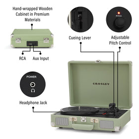 Crosley CR8005F-MT Cruiser Plus belt-drive detail for steady playback