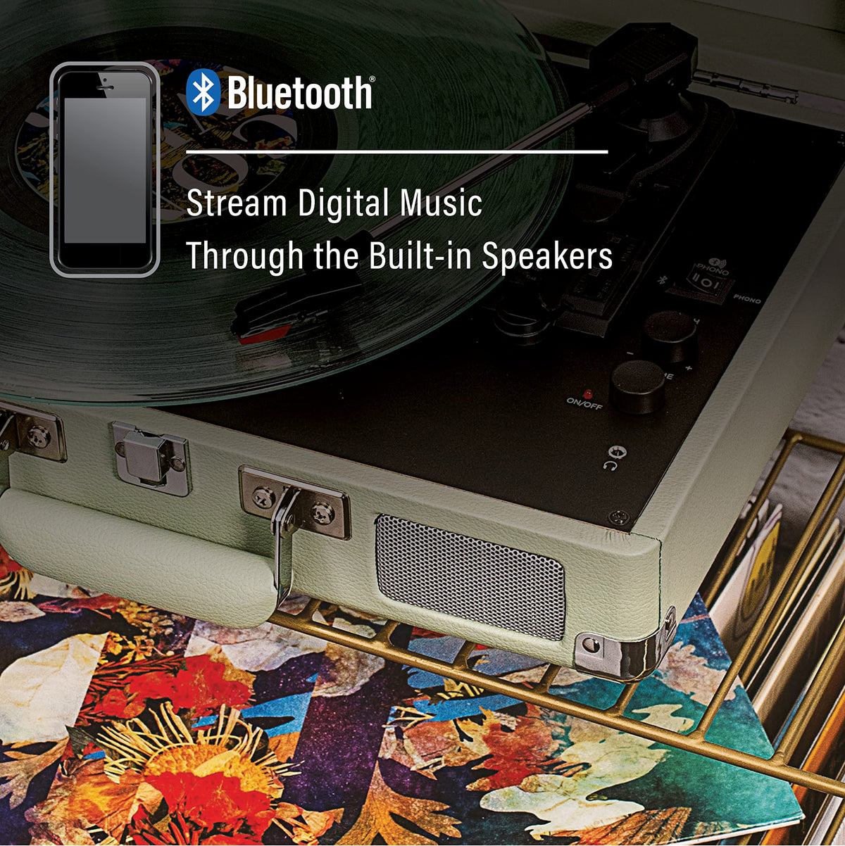Crosley CR8005F-MT Cruiser Plus Bluetooth module ready to stream to speakers