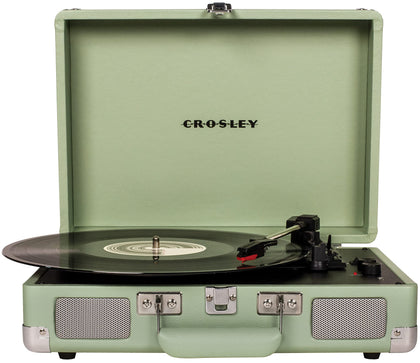 Crosley CR8005F-MT Cruiser Plus front view showing vintage suitcase design for portable listening