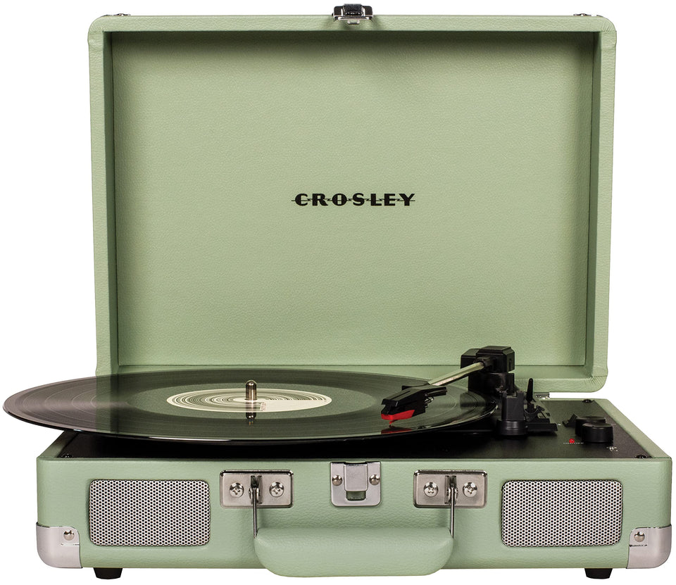 Crosley CR8005F-MT Cruiser Plus front view showing vintage suitcase design for portable listening